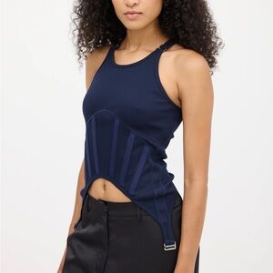 Dion Lee Navy Ribbed Corset Tank Top